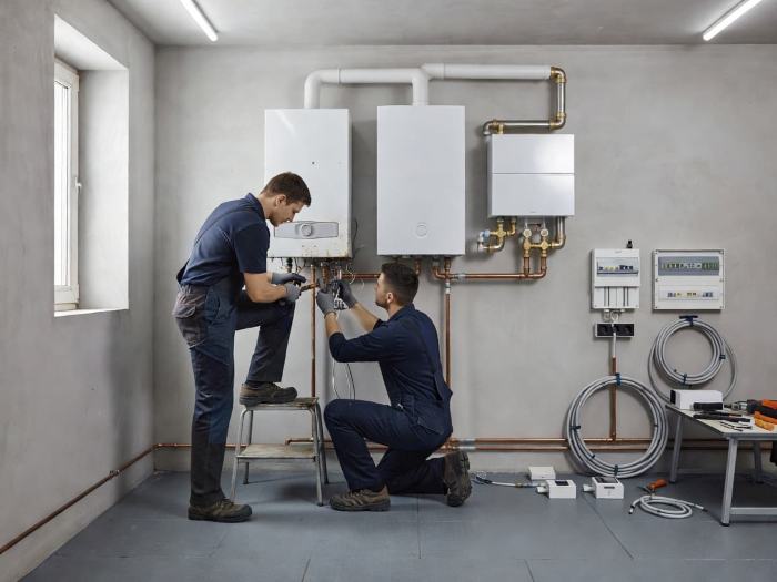 Tecnico durante sostituzione caldaia tradizionale con pompa di calore